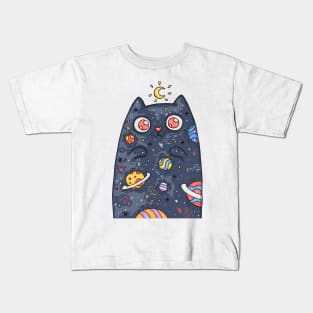 Cartoon cute cat with the universe inside Kids T-Shirt